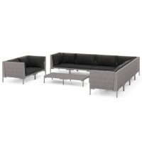 vidaXL 10 Piece Patio Lounge Set with Cushions Poly Rattan Dark Gray 3099897