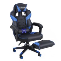Elecwish Gaming Chair With Footrest For Adults, Computer Gamer Chair With Massager, Ergonomic High Back Racing Style Game Chair With Recliner Armrests Headrest Pu Leather Swivel (Blue)