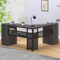 Hsh L Shaped Corner Home Office Desk With Drawers Large Computer Desk With Storage File Cabinet Shelves Rustic Wood Metal Comp