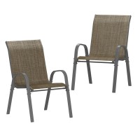 Amopatio Patio Chairs Set Of 2 Outdoor Stackable Dining Chairs For All Weather Dark Brown Breathable Garden Outdoor Furniture