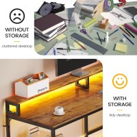 Sedeta L Shaped Desk 66 Home Office Desk With File Drawer Power Outlet Gaming Desk With Led Lights Corner Computer Desk W