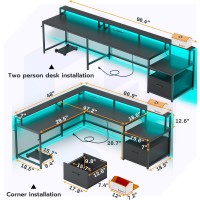 Sedeta L Shaped Gaming Desk 66 Home Office Desk With File Drawer Power Outlet Corner Gaming Computer Desk With Led Lights