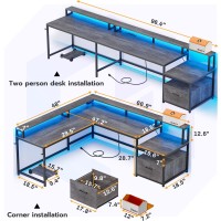 Sedeta L Shaped Office Desk 66 Home Office Desk With File Drawer Power Outlet Gaming Desk With Led Lights Corner Computer