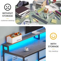 Sedeta L Shaped Office Desk 66 Home Office Desk With File Drawer Power Outlet Gaming Desk With Led Lights Corner Computer