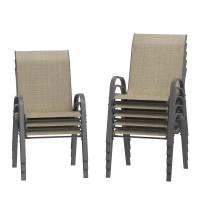 Amopatio Patio Chairs Set Of 8 Outdoor Stackable Dining Chairs For All Weather Brown Breathable Garden Outdoor Furniture For