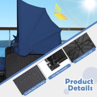 Tangkula Patio Rattan Daybed With Retractable Canopy, Patiojoy Wicker Sun Lounger With 2 Foldable Side Panels, Thick Seat & Back Cushions, For Garden, Backyard, Porch (Navy)