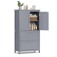 Vasagle Bathroom Floor Storage Cabinet Bathroom Storage Unit Freestanding Cabinet With 2 Drawers And 2 Doors Adjustable Shelf