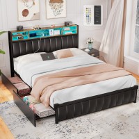 Alohappy Full Size Bed Frame With 4 Storage Drawers And Bookcase Headboard Upholstered Platform Bed Full Size With Usbc Usb