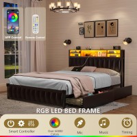 Alohappy Full Size Bed Frame With 4 Storage Drawers And Bookcase Headboard Upholstered Platform Bed Full Size With Usbc Usb