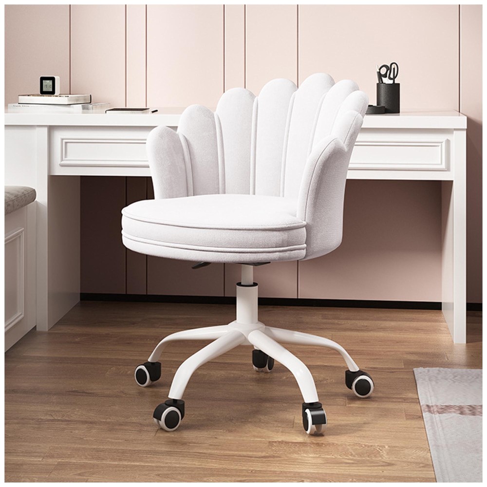 Natliedop Velvet Home Office Chair, 360 Swivel Desk Chair With White Base, Round Solid Wheel, Butterfly Backrest, Adjustable Vanity Chair For Study, Living Room, Bedroom