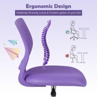 Dortala Desk Chair For Teen, Kids Armless Swivel Small Cute Low-Back Mesh Office Chair Comfy With Adjustable Height, Lumbar Support, Ergonomic Computer Study Chair In Home Bedroom School, Purple