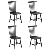 Giantex Wood Dining Chairs Set Of 4 Black, Solid Wood Windsor Dining Chair With Wide Seat, Max Load 400 Lbs, Country Wooden Slat Back Dining Room Chairs, Farmhouse Spindle Dining Chairs