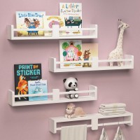 Boswillon 24 Inch White Nursery Book Shelves Floating Shelves Set Of 4 Wall Mounted Hanging Shelves For Kids Room Wall White