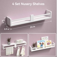 Boswillon 24 Inch White Nursery Book Shelves Floating Shelves Set Of 4 Wall Mounted Hanging Shelves For Kids Room Wall White