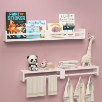 Boswillon 32 Inch White Nursery Book Shelves Floating Shelves Set Of 2 Wall Mounted Hanging Shelves For Kids Room Wall White