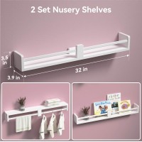 Boswillon 32 Inch White Nursery Book Shelves Floating Shelves Set Of 2 Wall Mounted Hanging Shelves For Kids Room Wall White