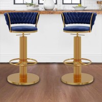 Lsoiup Swivel Bar Stools Adjustable Set Of 2, Counter Bar Height Chairs With Back Kitchen Bar Stool For Home Bar Kitchen Island Chair-Blue+Gold