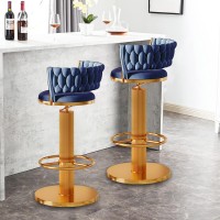 Lsoiup Swivel Bar Stools Adjustable Set Of 2, Counter Bar Height Chairs With Back Kitchen Bar Stool For Home Bar Kitchen Island Chair-Blue+Gold