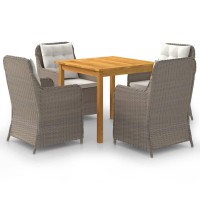 Vidaxl Farmhouse Patio Dining Set | 5 Pieces | Featuring Solid Acacia Wood Table & Durable Pe Rattan Chairs | Cream White Cushions - Perfect For Outdoor Living