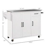 Homcom Kitchen Island With Storage, Rolling Kitchen Island On Wheels With Drawer, 3 Cabinets, Stainless Steel Countertop, Spice Rack And Towel Rack, White