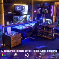 Aheaplus L Shaped Desk With File Drawer 728 Reversible L Shaped Computer Desk With Power Outlet Led Strip Gaming Desk Wit