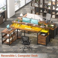 Aheaplus L Shaped Desk With File Drawer 728 Reversible L Shaped Computer Desk With Power Outlet Led Strip Gaming Desk Wit