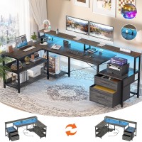 Aheaplus L Shaped Desk With File Drawer 728 Reversible L Shaped Computer Desk With Power Outlet Led Strip Gaming Desk Wit