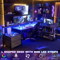 Aheaplus L Shaped Desk With File Drawer 728 Reversible L Shaped Computer Desk With Power Outlet Led Strip Gaming Desk Wit