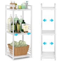 Daoutime Expandable Slim Storage Shelf 3 Tier Metal Shelving Unit For Bathroom Storage Organizer Freestanding Narrow Shelf O