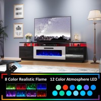 Amerlife Fireplace Tv Stand With 40 Fireplace 80 Modern High Gloss Fireplace Entertainment Center Led Lights 2 Tier Tv Con