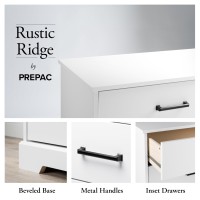 Prepac Rustic Ridge Farmhouse 6Drawer Double Dresser White Dresser For Bedroom Chest Of Drawers With 6 Storage Drawers 5325