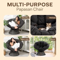 Bme 40 Ergonomic Wicker Papasan Chair With Soft Thick Density Fabric Cushion High Capacity Steel Frame 360 Degree Swivel For