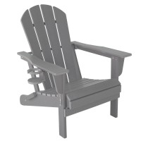 VOQNIS Folding Adirondack Chair Gardens, Fire Pit Chair with Plastic Cup Holder, Decks, Seaside Weather Resistant, Waterproof, Easy to Assemble (Grey)