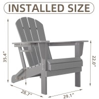 VOQNIS Folding Adirondack Chair Gardens, Fire Pit Chair with Plastic Cup Holder, Decks, Seaside Weather Resistant, Waterproof, Easy to Assemble (Grey)