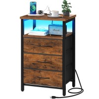 Yoobure Night Stand With Charging Station 16 Colors Led Nightstand With Usb Ports And Outlets End Table With 3 Fabric Drawers