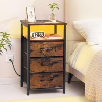 Yoobure Night Stand With Charging Station 16 Colors Led Nightstand With Usb Ports And Outlets End Table With 3 Fabric Drawers