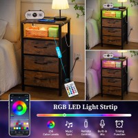 Yoobure Night Stand With Charging Station 16 Colors Led Nightstand With Usb Ports And Outlets End Table With 3 Fabric Drawers