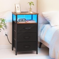 Yoobure Night Stand With Charging Station 16 Colors Led Nightstand With Usb Ports And Outlets End Table With 3 Fabric Drawers