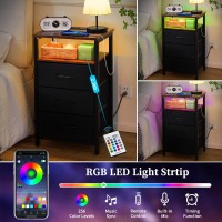 Yoobure Night Stand With Charging Station 16 Colors Led Nightstand With Usb Ports And Outlets End Table With 3 Fabric Drawers