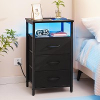 Yoobure Night Stand With Charging Station 16 Colors Led Nightstand With Usb Ports And Outlets End Table With 3 Fabric Drawers