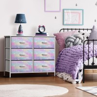 Sorbus Kids Dresser With 6 Drawers Storage Chest Organizer Nightstand Steel Frame Wood Top Tiedye Fabric Bins For Clothes