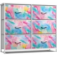 Sorbus Kids Dresser With 6 Drawers Storage Chest Organizer Nightstand Steel Frame Wood Top Tiedye Fabric Bins For Clothes