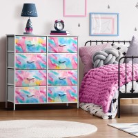 Sorbus Kids Dresser With 8 Drawers Storage Chest Organizer Unit Nightstand Steel Frame Wood Top Tiedye Fabric Bins For Cl