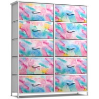 Sorbus Kids Dresser With 10 Drawers Storage Chest Organizer Unit Nightstand Steel Frame Wood Top Tiedye Fabric Bins For C