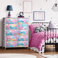 Sorbus Kids Dresser With 10 Drawers Storage Chest Organizer Unit Nightstand Steel Frame Wood Top Tiedye Fabric Bins For C