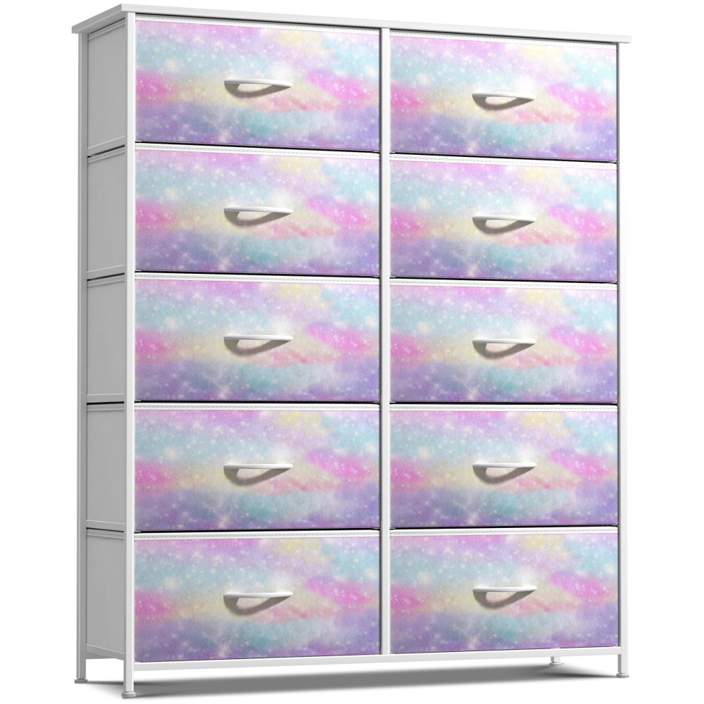 Sorbus Kids Dresser With 10 Drawers Storage Chest Organizer Unit Nightstand Steel Frame Wood Top Tiedye Fabric Bins For C