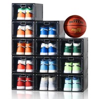 Insty 12 Pack Shoe Storage Box Clear Shoe Storage Organizer With Magnetic Door Stackable For Display Sneakers Easy Assembly Fi