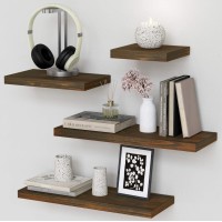 Boswillon Black Floating Shelves With Invisible Bracket Rustic Wood Wall Mounted Shelves Set Of 4 Hanging Wall Shelves Display