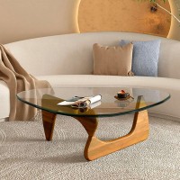 Triangle Coffee Table In Walnut Mid Century Modern Solid Wood Base And Triangle Clear Glass Coffee Table For Living Room Low Min