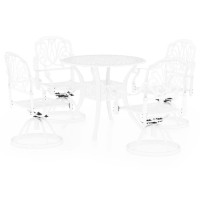 Vidaxl 5 Piece Patio Bistro Set - Cast Aluminum Garden Furniture Set With 4 Swivel Chairs, Round Table, White Finish, Weather-Resistant, With Umbrella Hole